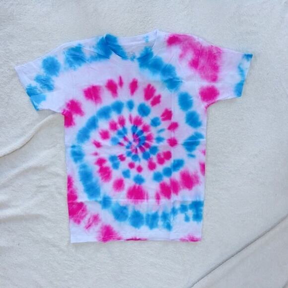 Blue and Pink Spiral Crewneck Tie-Dye Shirt | Sz YL - Picture 2 of 4